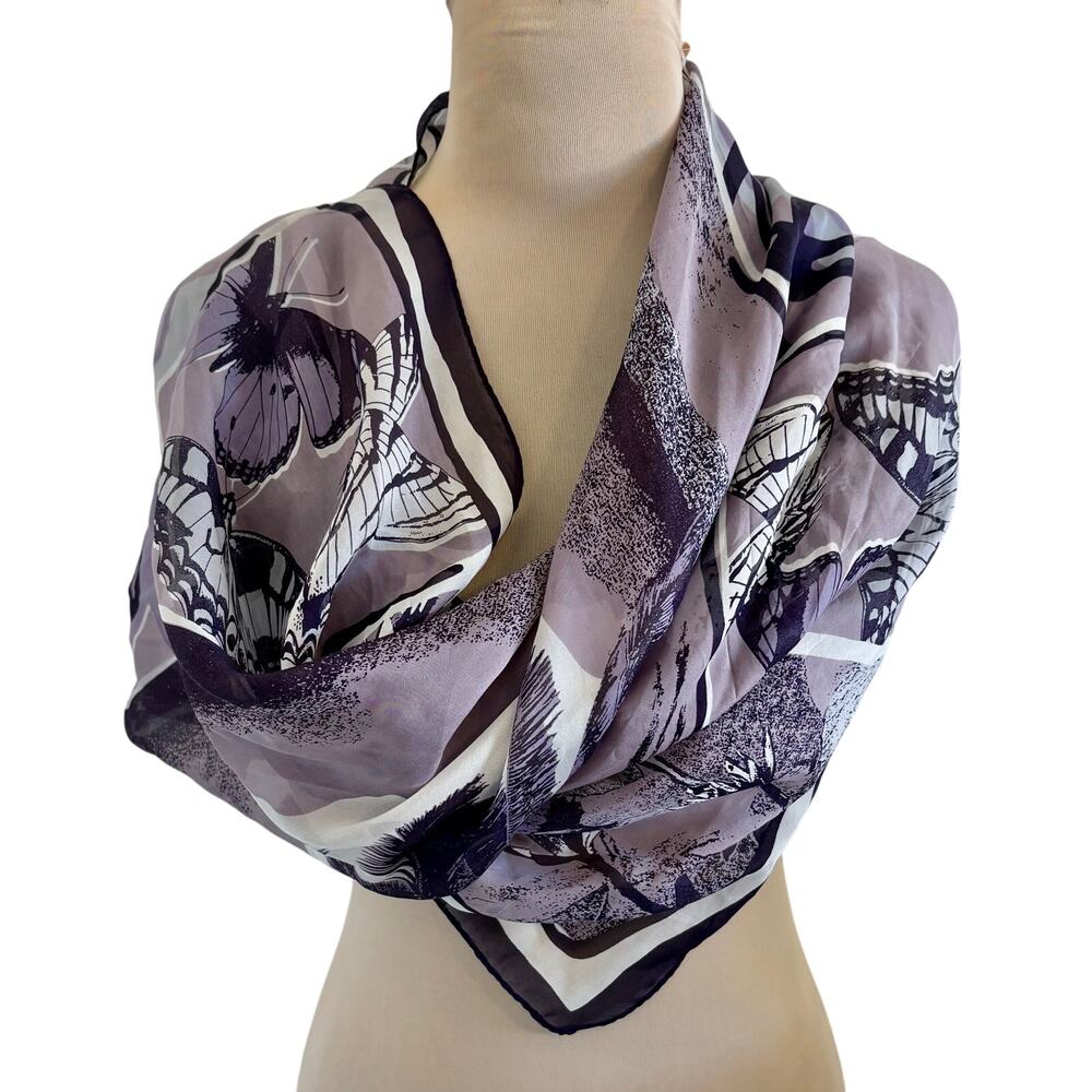 Vintage 80's Paloma Picasso Silk Purple Seashell Coastal Scarf Square 34 x 34